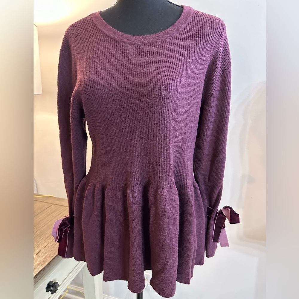 Lane Bryant Burgundy Ribbed Knit Peplum Sweater - Size 18-20